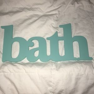 EUC Bathroom turquoise green blue “Bath” plywood painted decorative sign - cute!